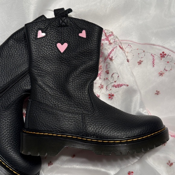 Doc Marten Black Leather Bex Heart Boots - Picture 7 of 10